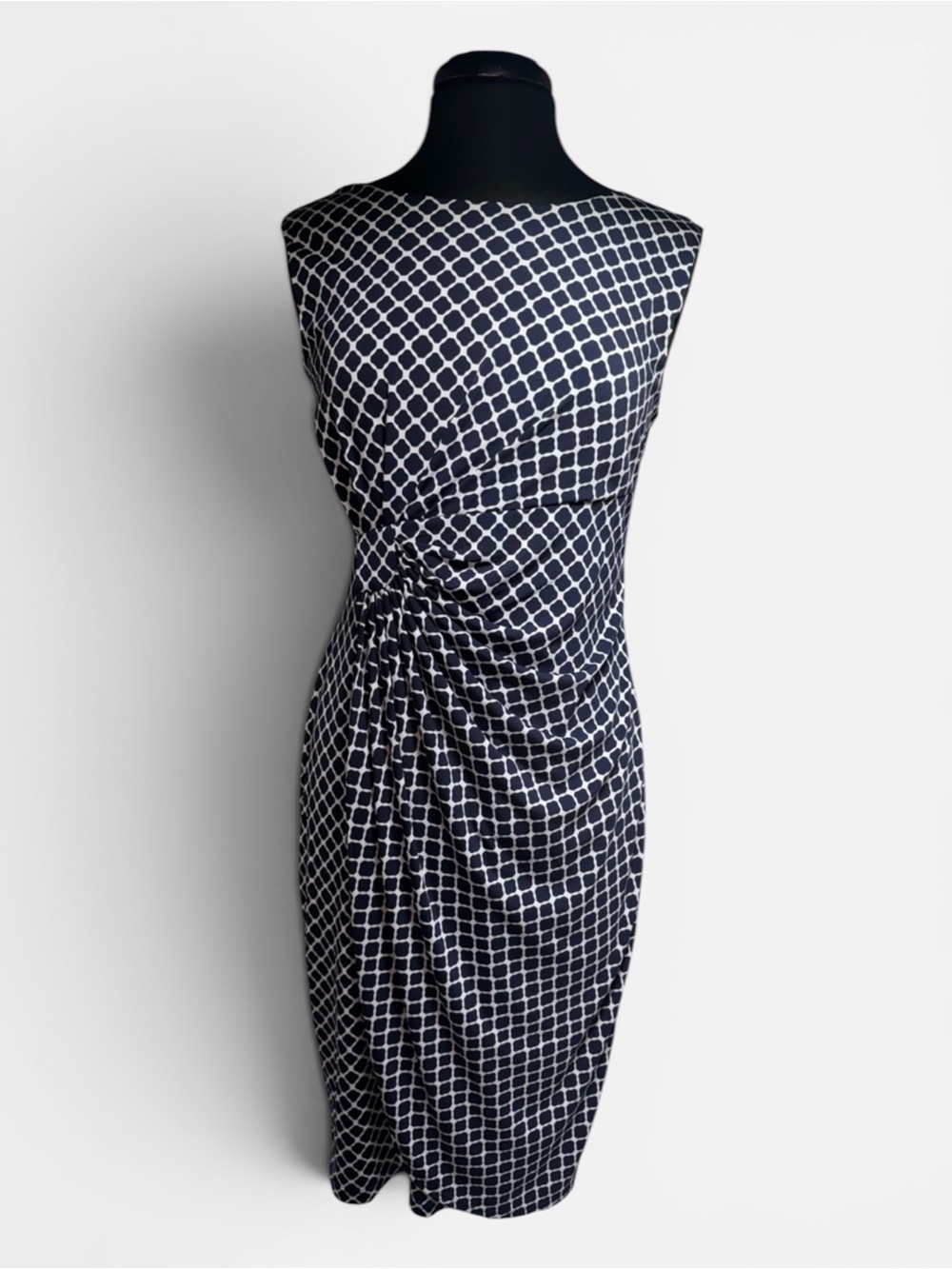Navy & White Geometric Ruched Sheath Dress XS/S